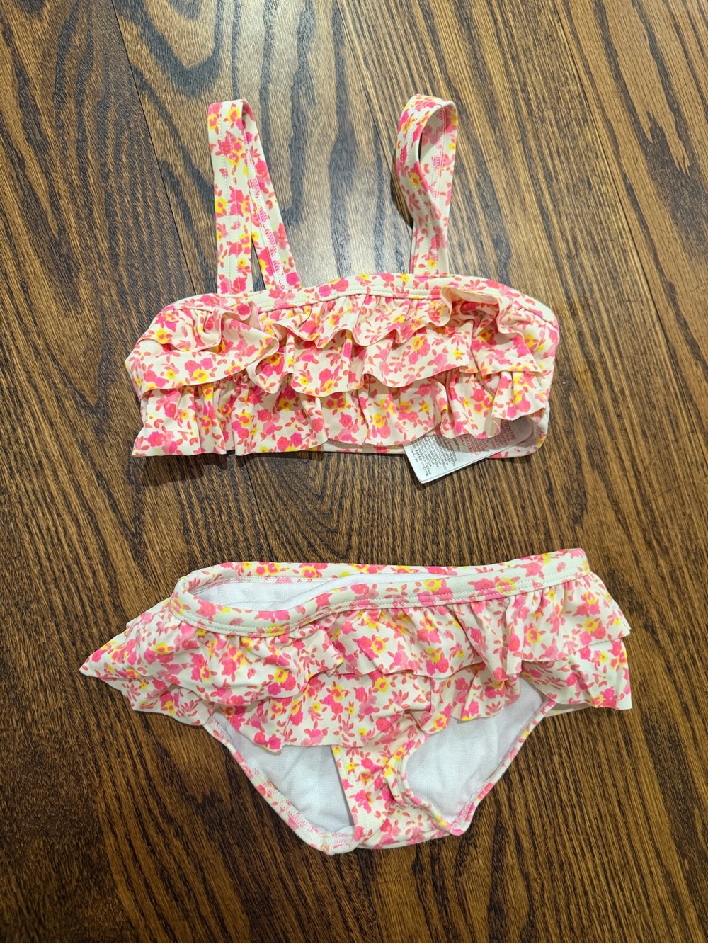 Mini Boden Pink and Yellow Floral Ruffle Bikini Set